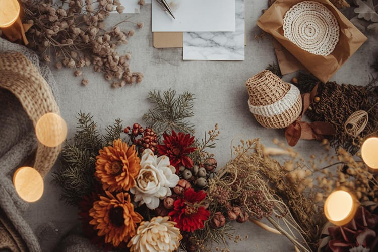 Atelier carte de Noël en linogravure et fleurs séchées